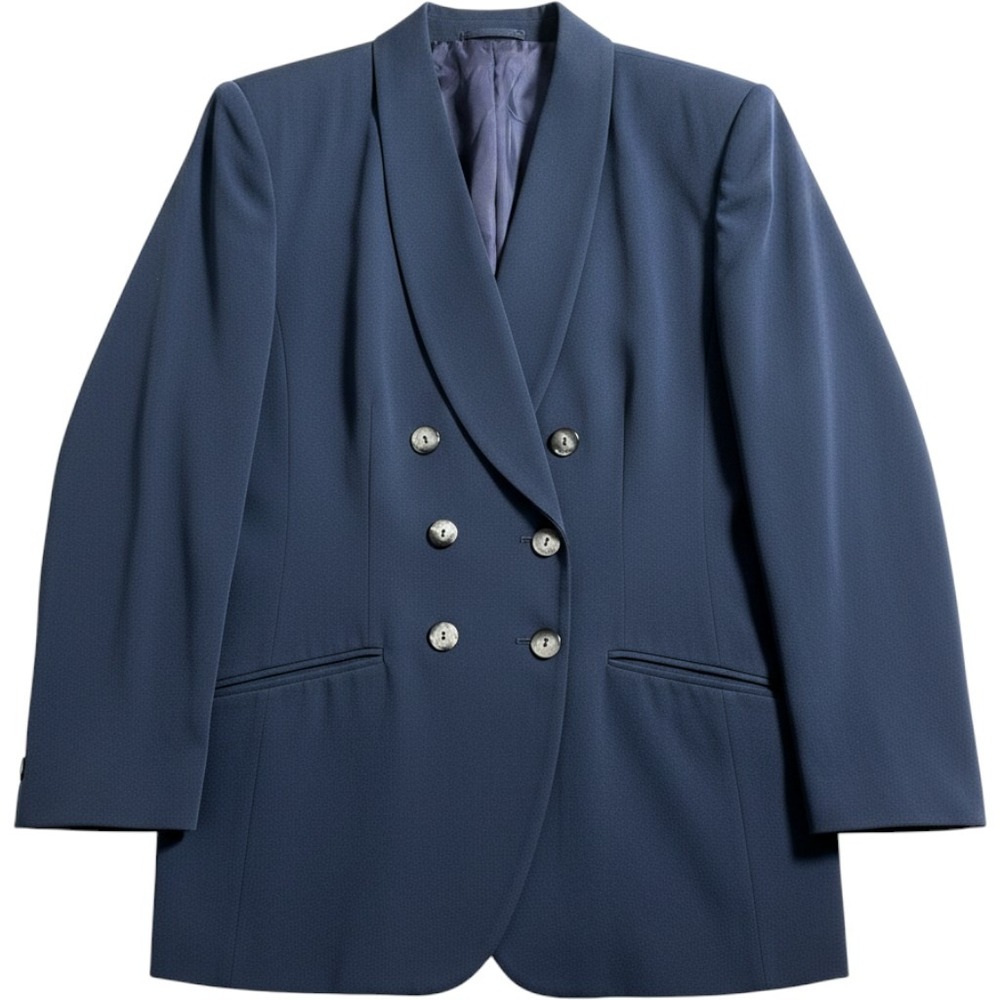 Vintage Jaqueline Ferrar Blazer Womens 14 Double Breasted Blue Career Jacket 80s